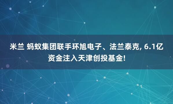 米兰 蚂蚁集团联手环旭电子、法兰泰克, 6.1亿资金注入天津创投基金!